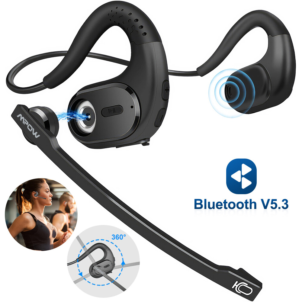 Mpow Removable Mic Bluetooth Headset: 12H Playtime, Noise Cancelling, Open Ear