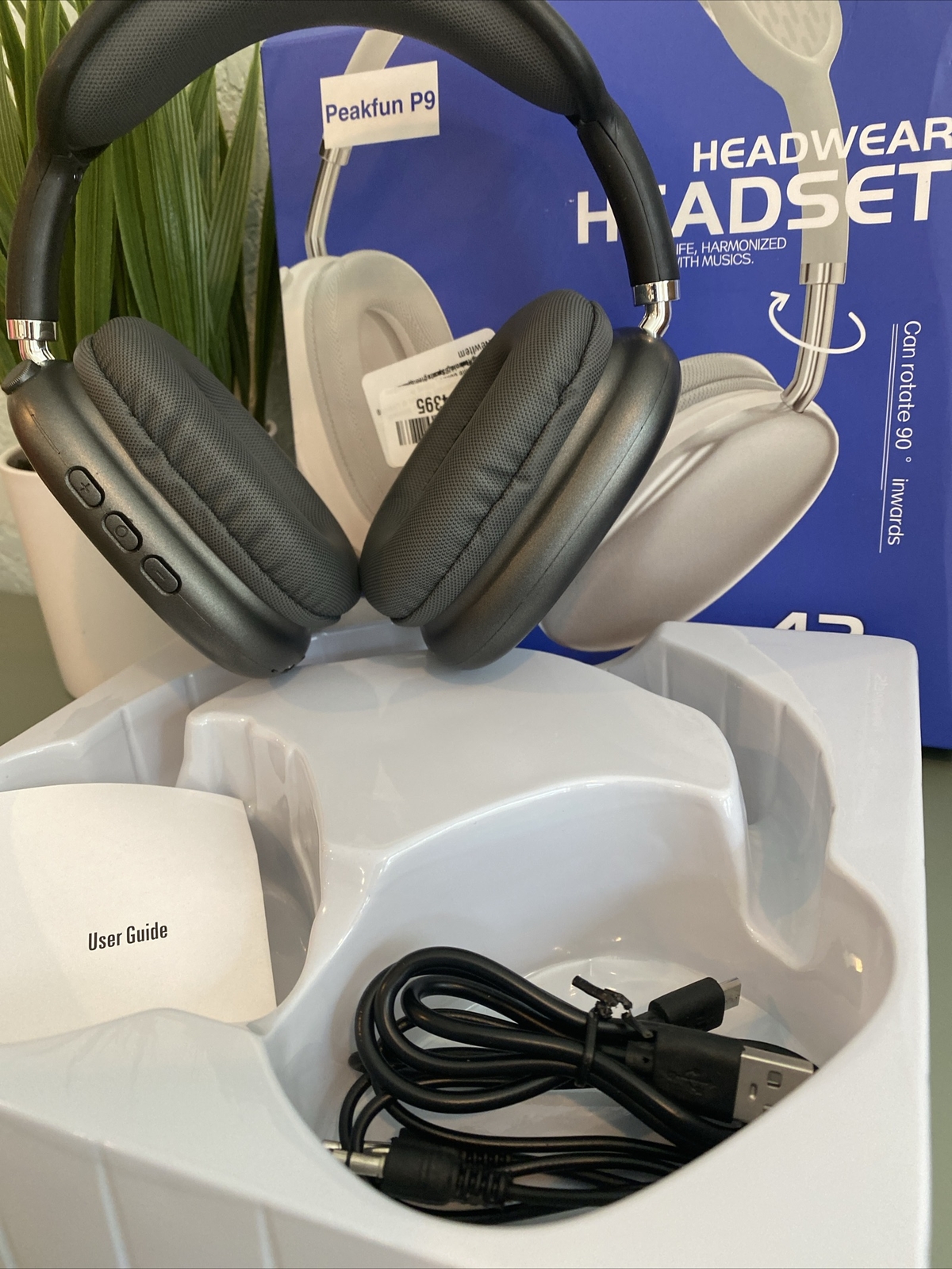 Peakfun P9 Wireless Headphones Over-Ear Bluetooth Adjustable Rotate-black