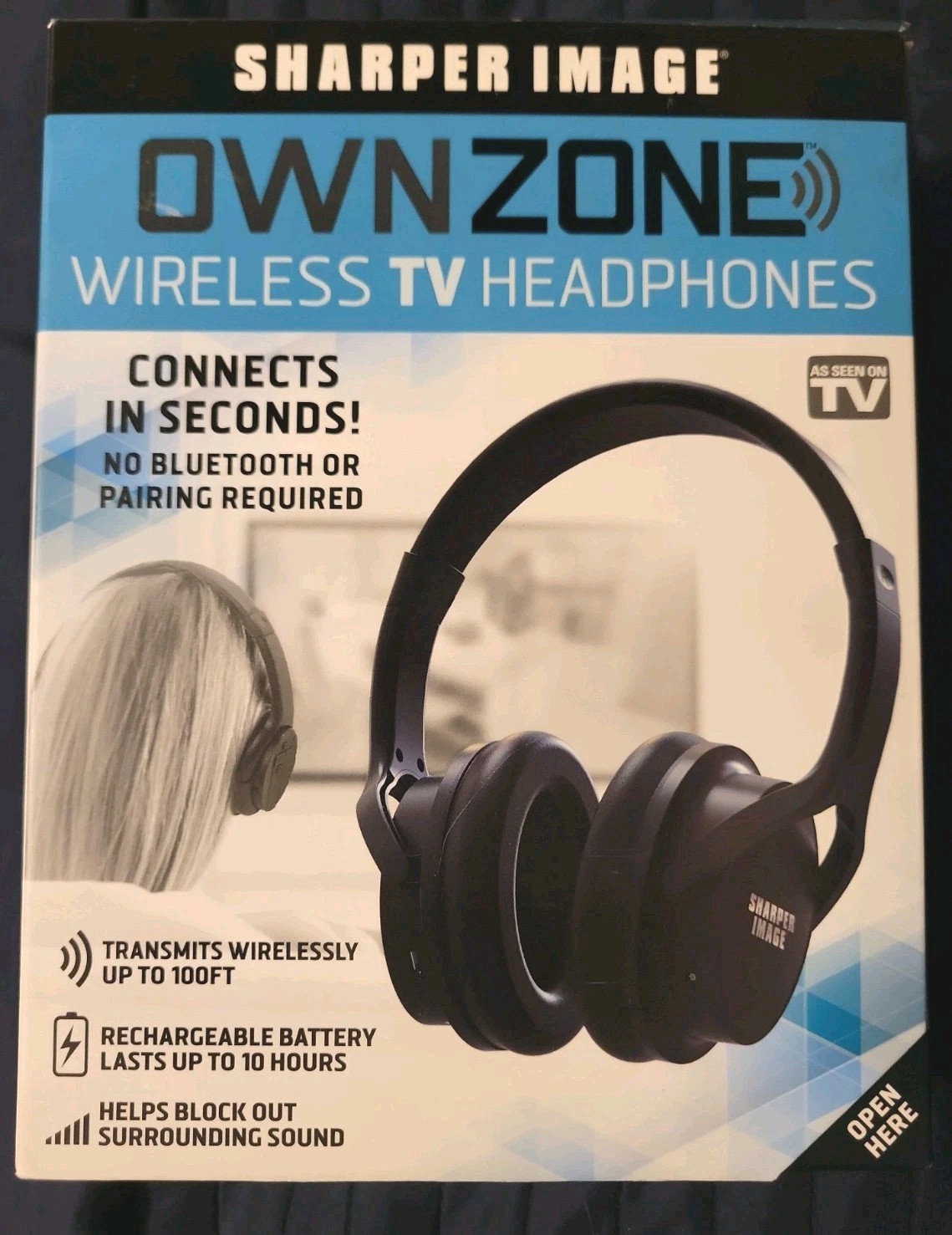 Sharper Image 30603 Own Zone Black Wireless Over-Ear TV Headphones.