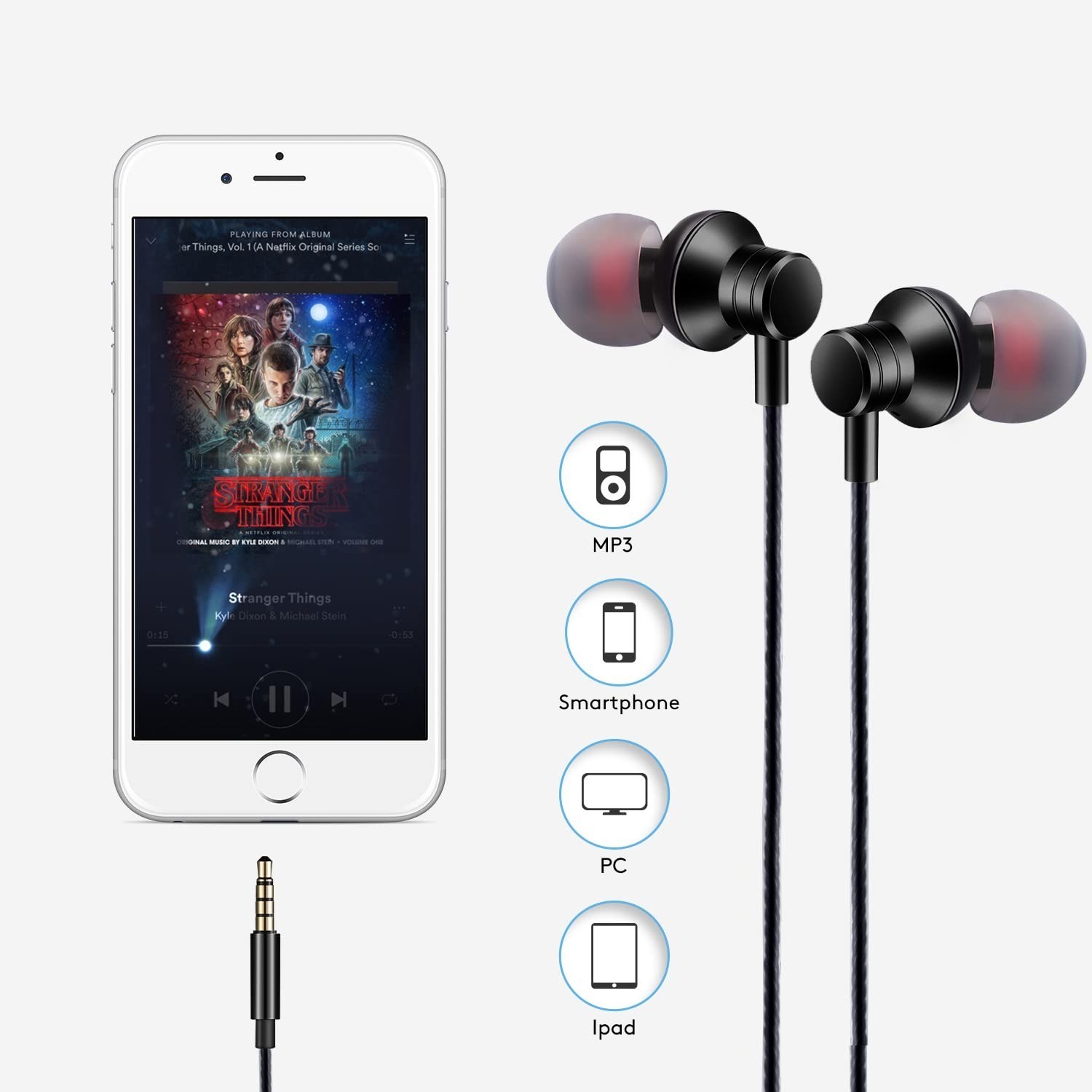 Empsun Wired Earbuds Headphones 3.5mm In-Ear Mic Black Noise Isolation