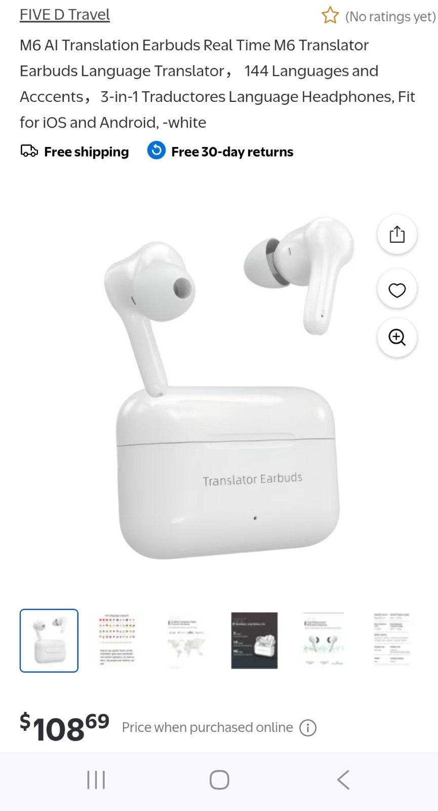 IAMJOY P200 Wireless Translator Earbuds – 3-in-1 Function – New in Box