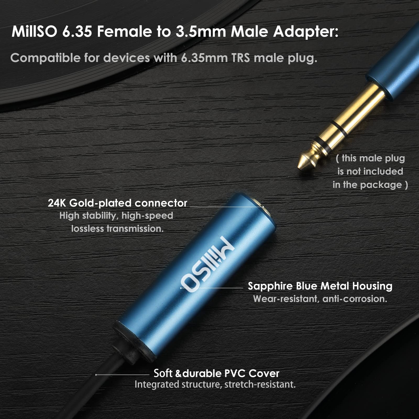 1/4 to 3.5mm Headphone Adapter, TRS 6.35mm Female to 3.5mm Male 1/8 to 1/4 Stere