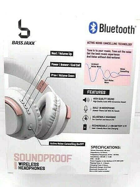Bass Jaxx Headphones Wireless Pink White Bluetooth Fit Cushioned Easy Pairing