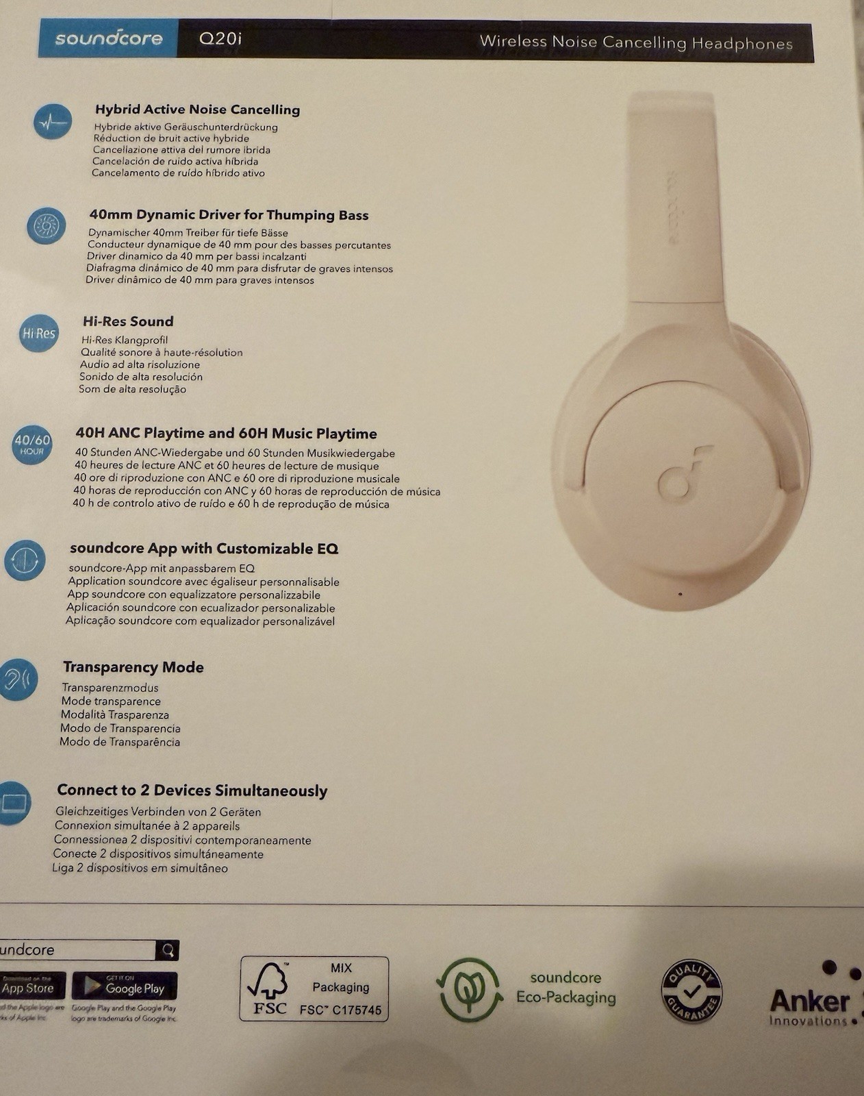 NEW ANKER Soundcore Q20i Wireless Over Ear Headphones Hybrid Active Noise Cancel