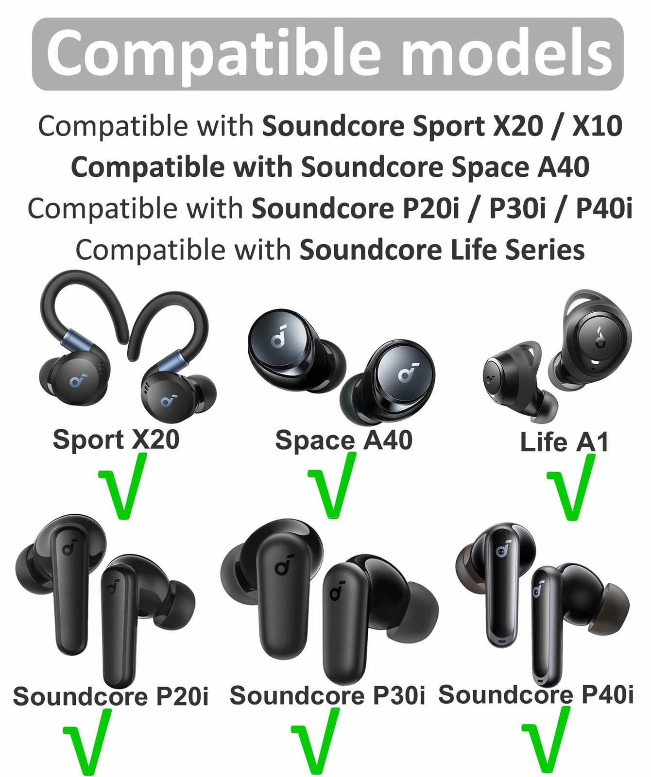 for Soundcore Sport X20 Memory Foam Ear Tips, 6 Pairs Replacement S/M/L No Silic
