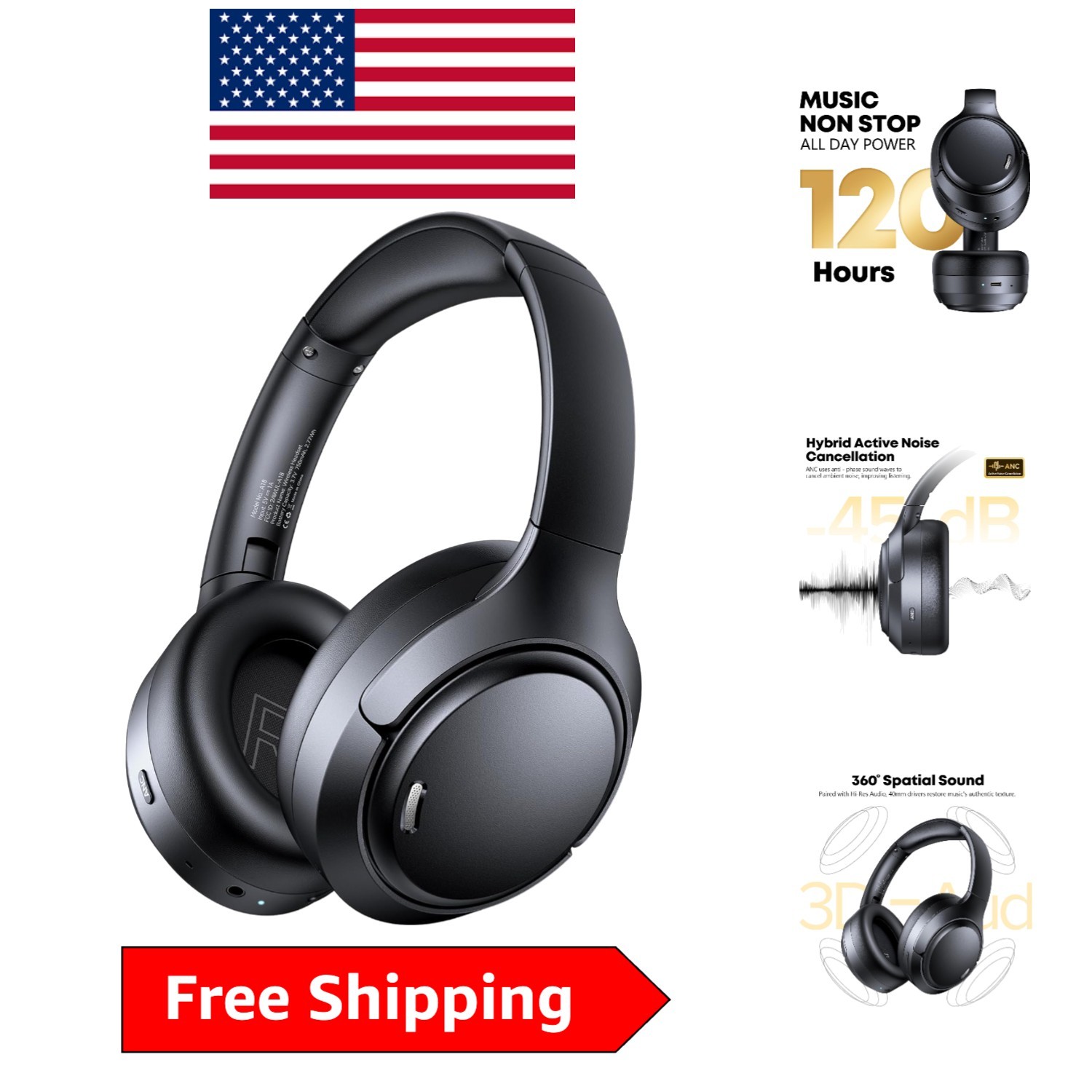 Over-Ear Headphones: 120H Playtime, 45dB Noise Cancelling & Memory Foam