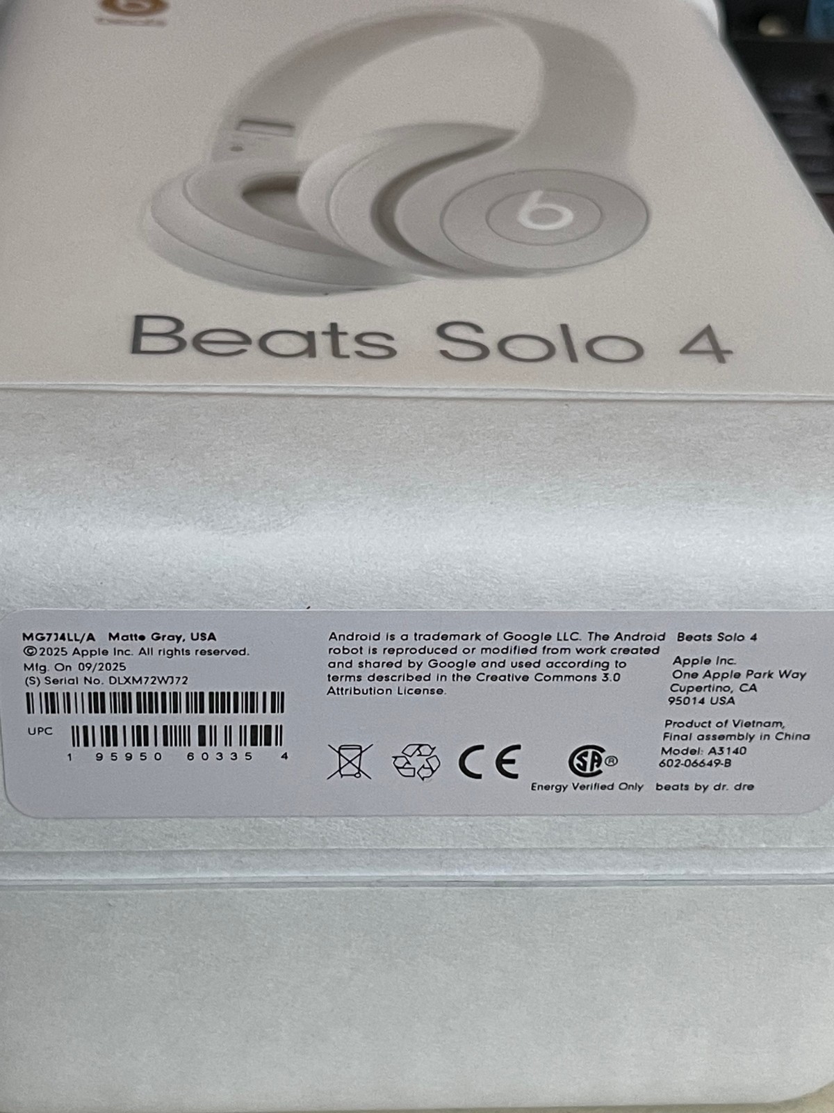 Beats Solo 4 On-Ear Headphones MG7J4LL/A Bluetooth Apple Android A3140 Matte Gra