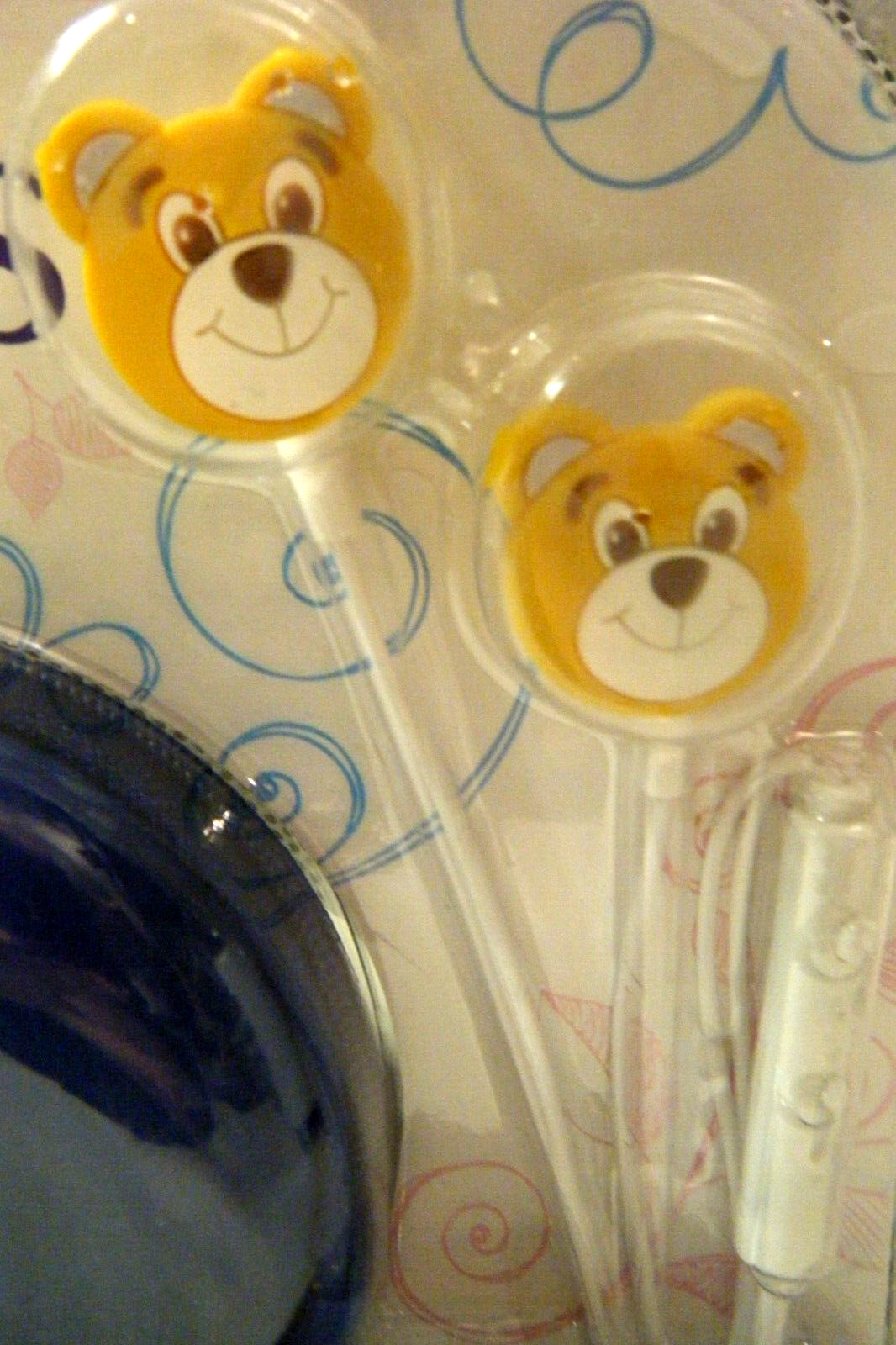 New TEDDY BEAR EARBUDS w Microphone & Zipper Case Fine Life Audio **FAST SHIP**