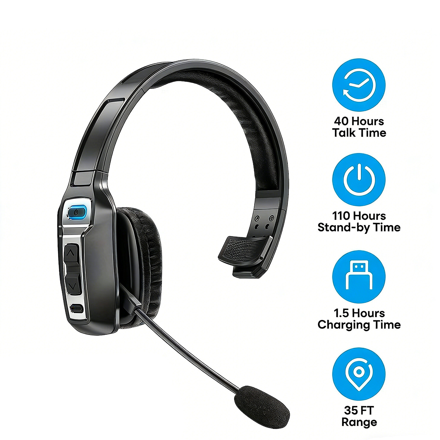Trucker Headset Wireless Bluetooth 5.3 AI Noise Cancelling Mic For Phones PC