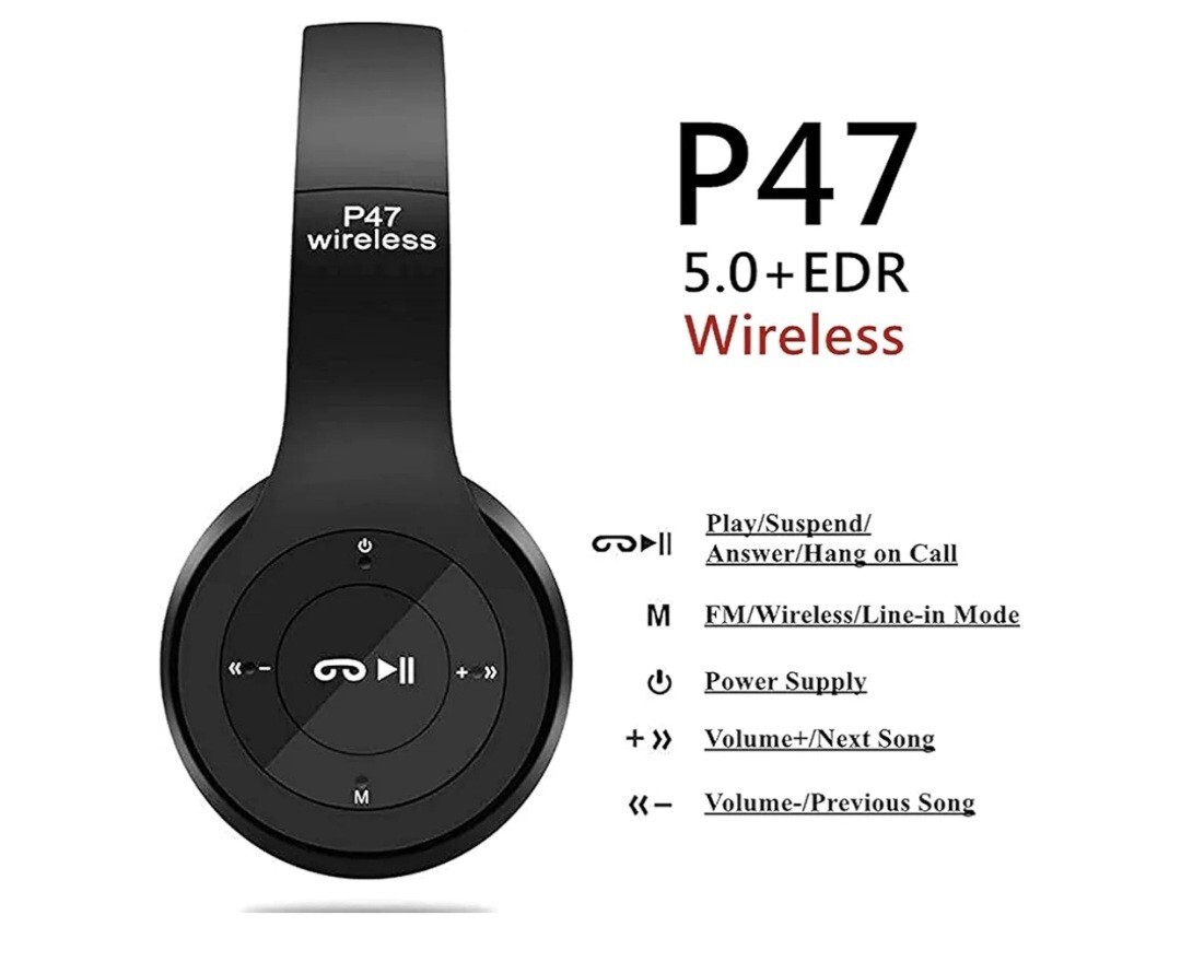 P47 5.0 + EDR Wireless Headphones Black