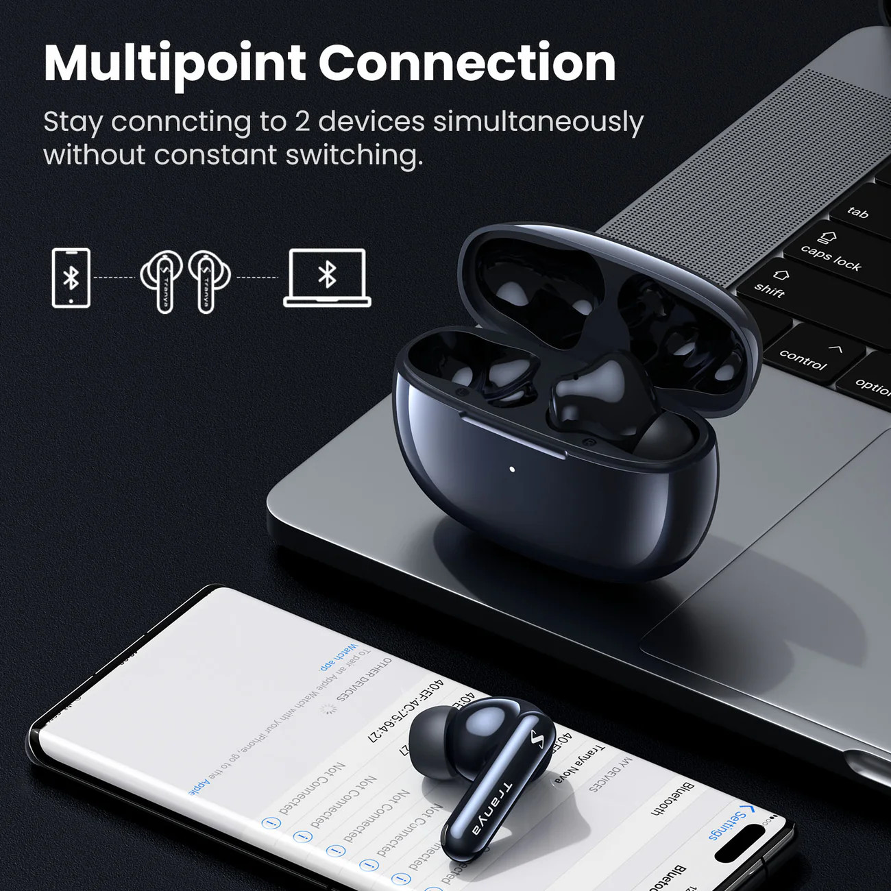 TRANYA Noise-Canceling Bluetooth Earbuds with App for Custom Experience