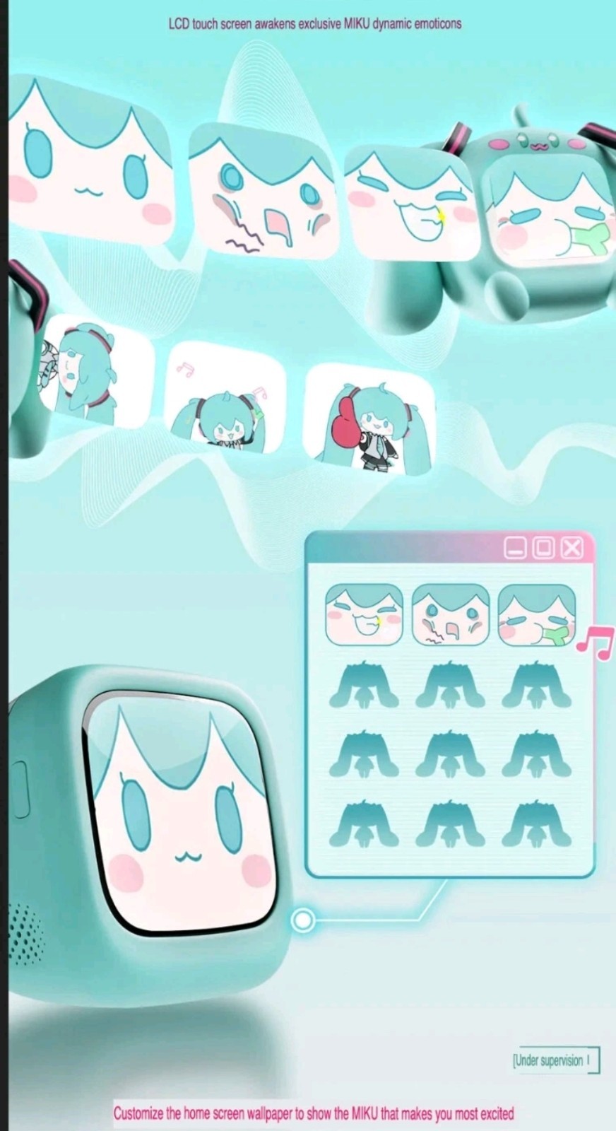 Anime Miku LCD Bluetooth Headphones Touch Screen iPhone Android Hatsune Earbuds