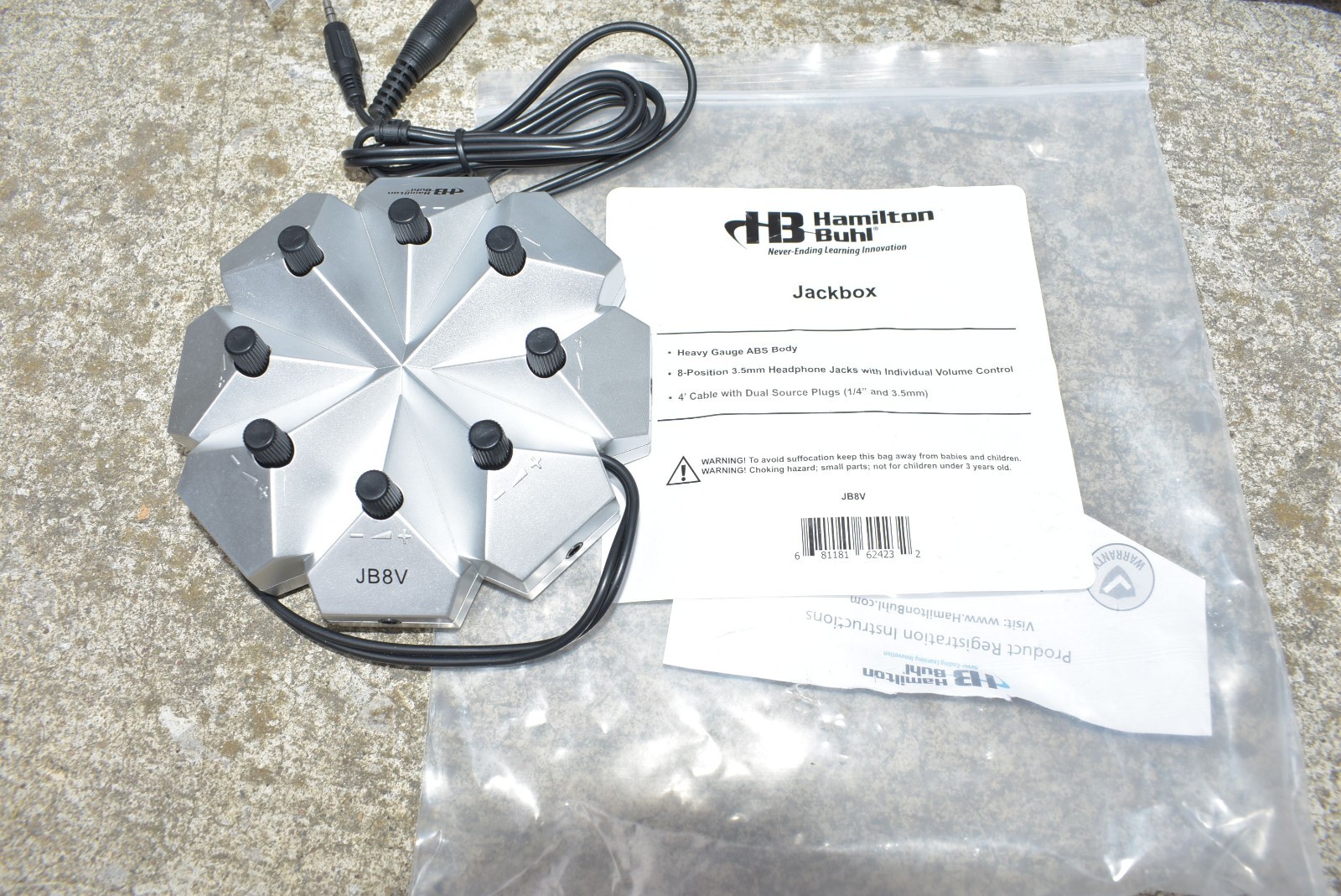 HAMILTON BUHL 6-STATION LISTENING SYSTEM 6 HEADSETS & JACKBOX W/CASE CLASSROOM