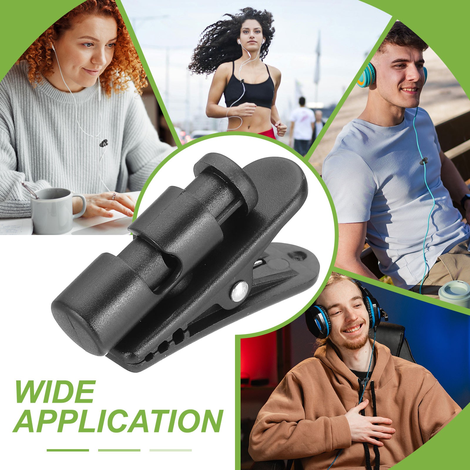 2 Pcs 360 Degree Rotate Headphone Wire Clip 1.65″x0.43″x0.91″ Black