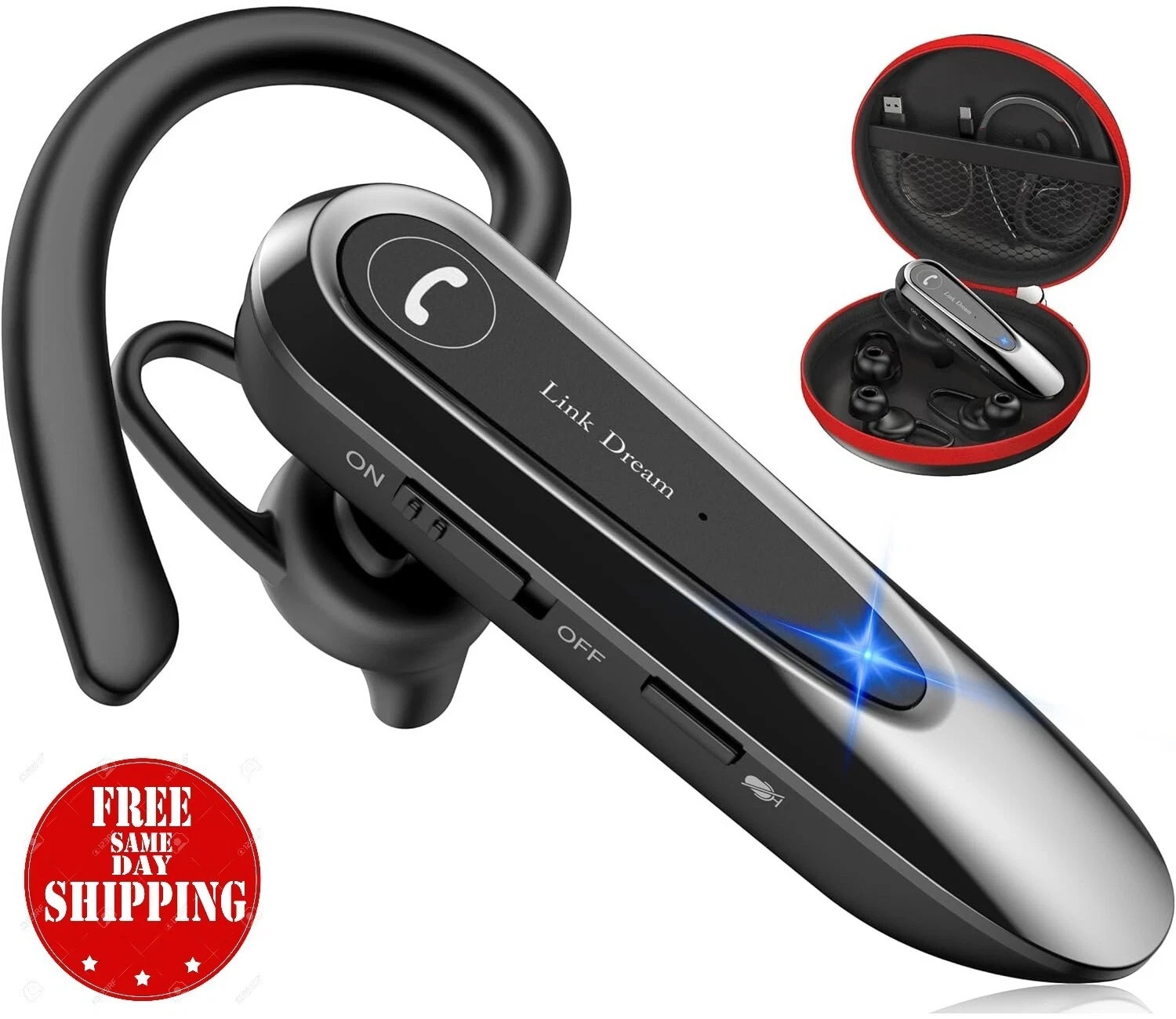 Link Dream Bluetooth Earpiece Wireless CVC8.0 Headset for Cell Phone Dual Mic