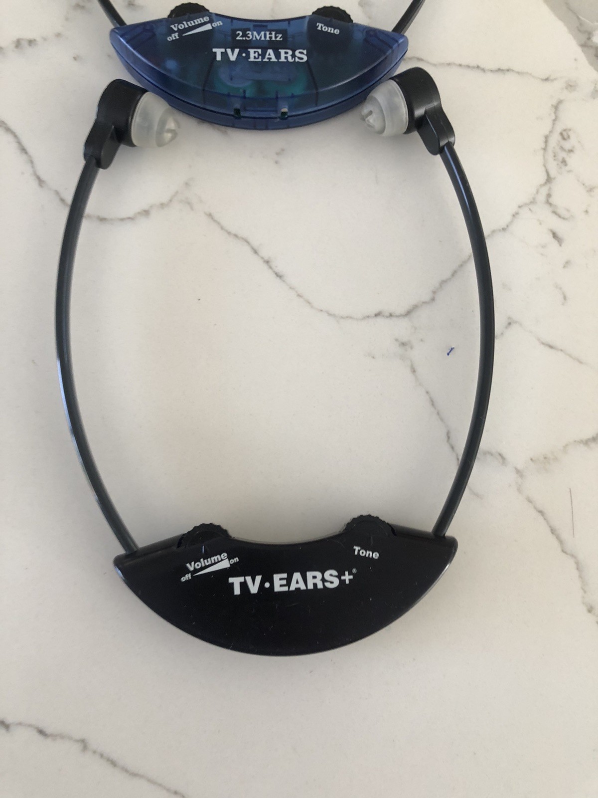 2 Sets Of TV Ears+ Sound Booster Headphones 95 KHz 2 Charging Bases-Cord-Plugs