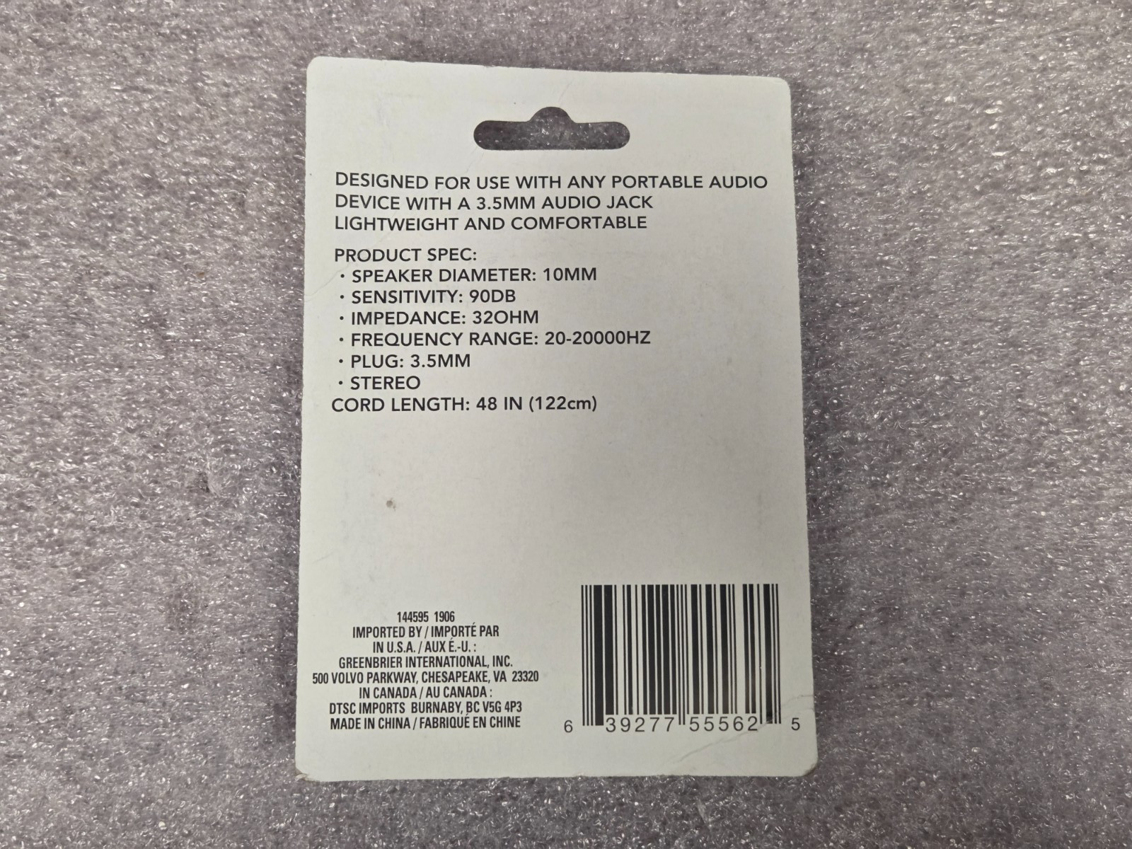 E-CIRCUIT – EARBUDS WITH CASE – 3.5 MM JACK – 48″ CORD – UPC# 639277555625