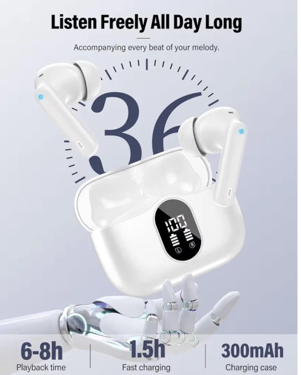 wireless noise canceling waterproof stereo bass in-ear bluetooth earbuds
