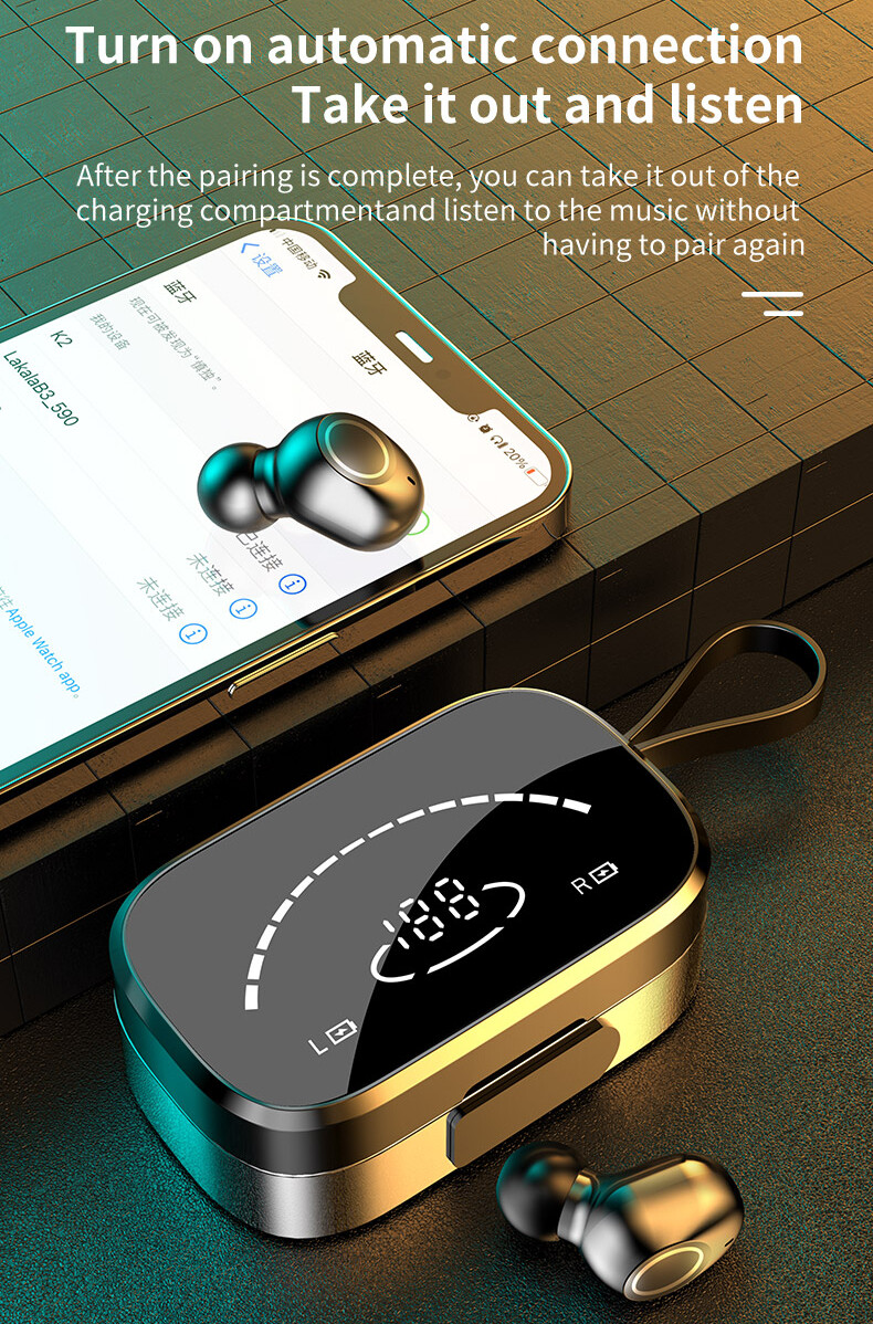 Touch Control In-ear Headphone Support 3500mAh Power Bank and Mirror LED Display