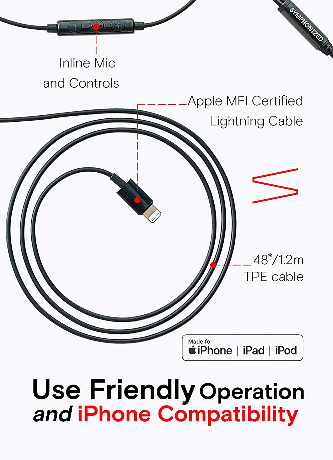 Symphonized NRG MFI Wired Earbuds for Apple Devices – (Open Box)