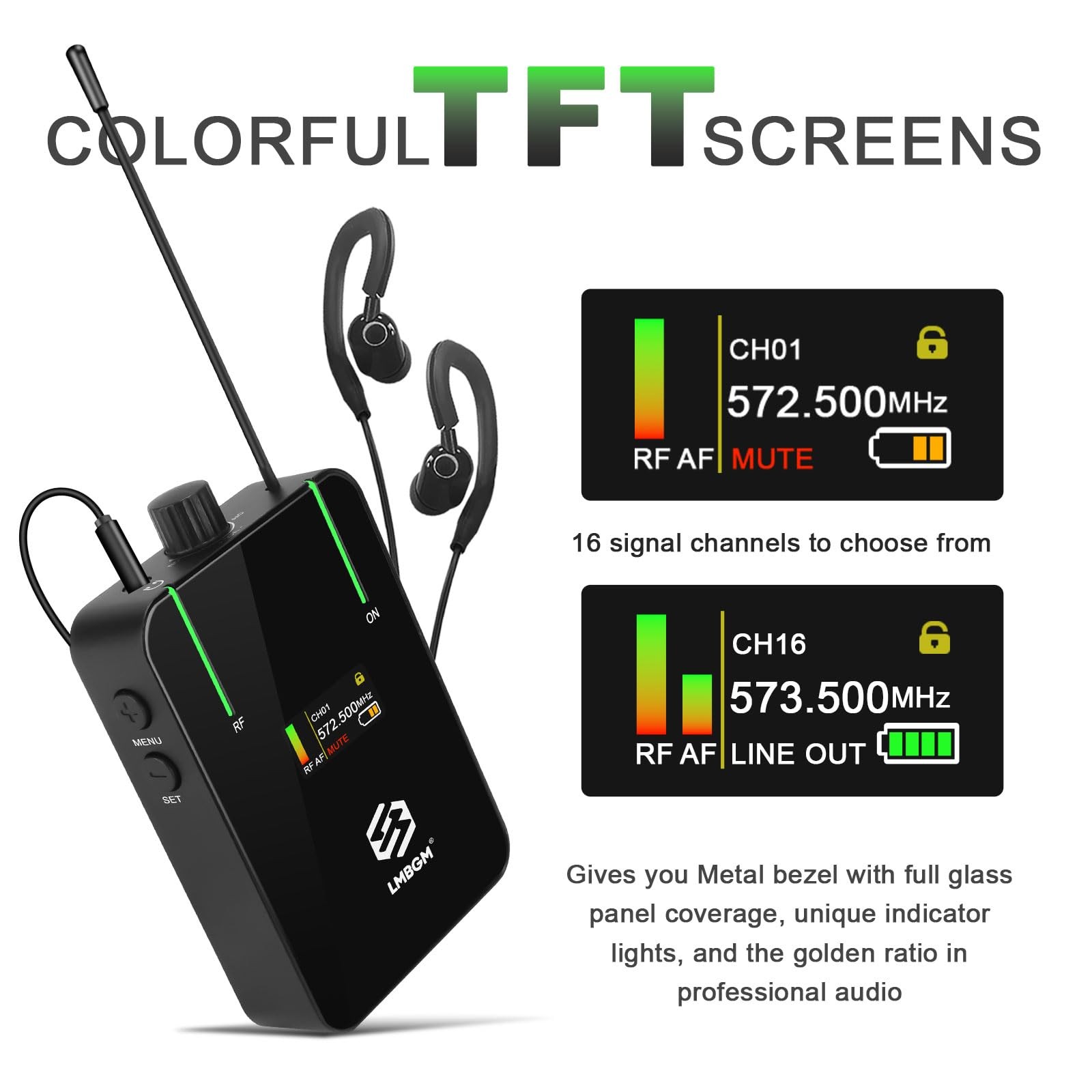 AR9 UHF Mono Wireless in-Ear Monitor Pro System Transmitter and Beltpack Receive