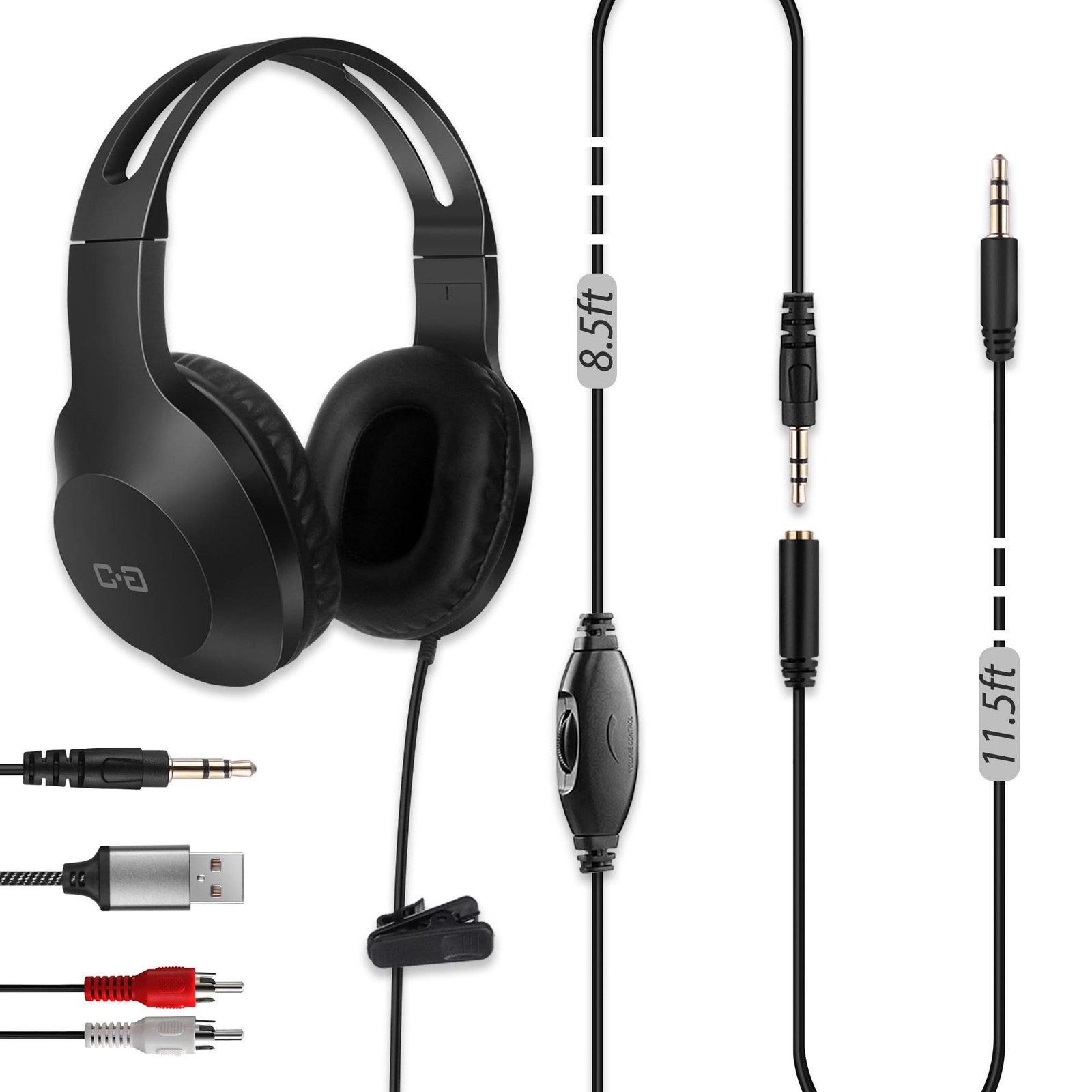 20ft Extra Long Cord Headphones TV PC, Volume Control Extension Cable 3.5mm