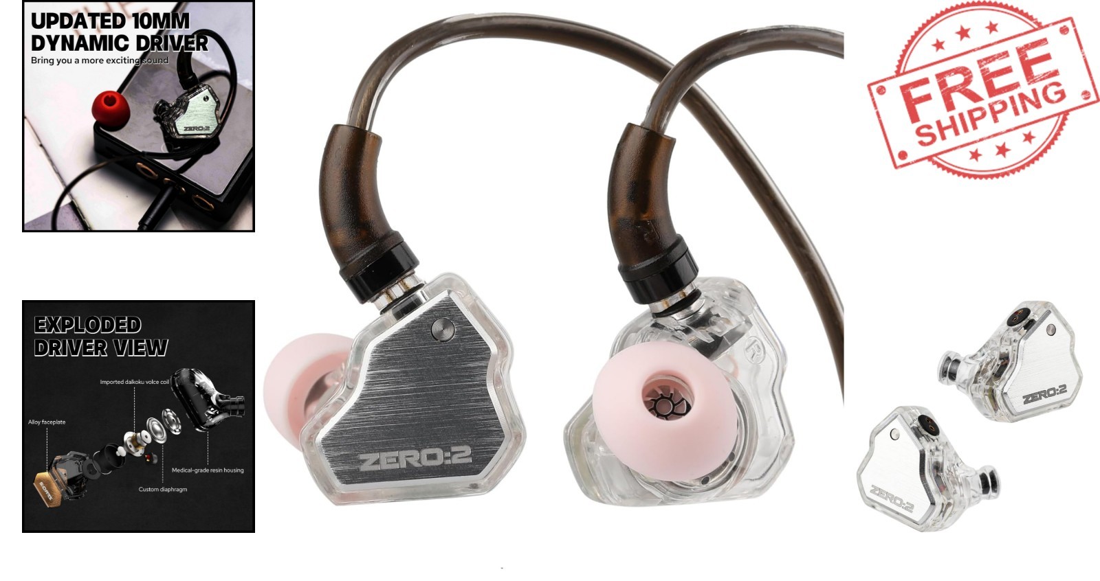 7Hz x Crinacle Zero:2 IEM with 10mm Dynamic Driver – Ultimate Bass Wired Earbuds