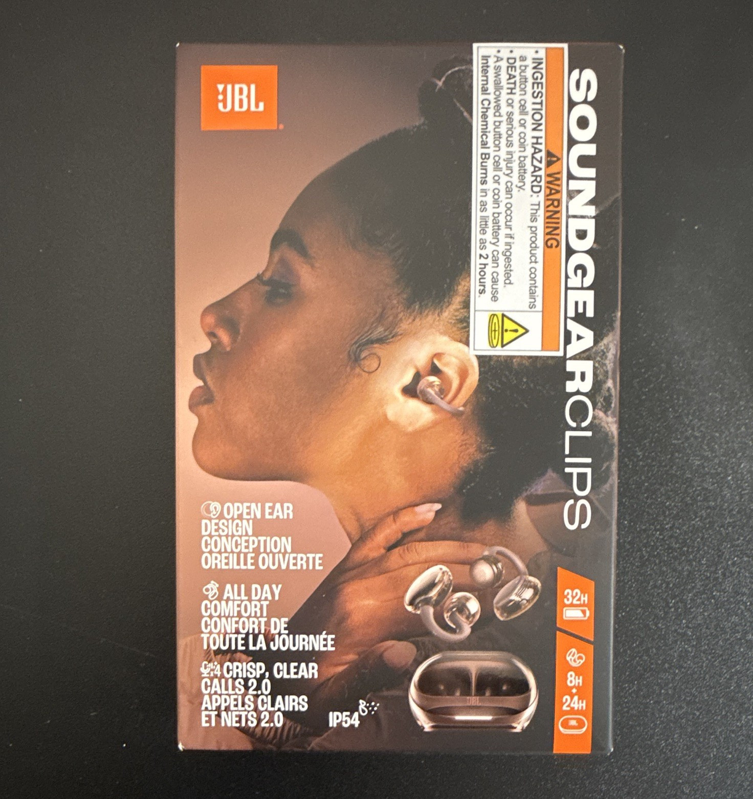 JBL Soundgear Clips Open-Ear Bluetooth True Wireless Earbuds Brown w/ Mic IP54