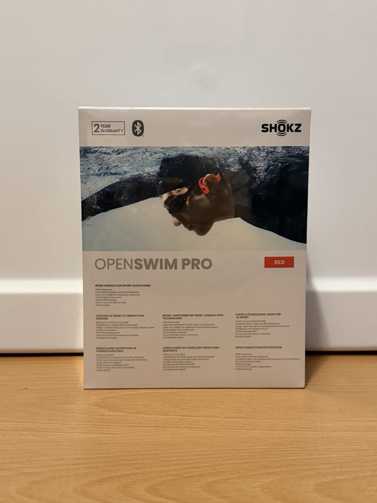 New Shokz OpenSwim Pro Bone Conduction Sport Headphones RED, Bluetooth + 32GB