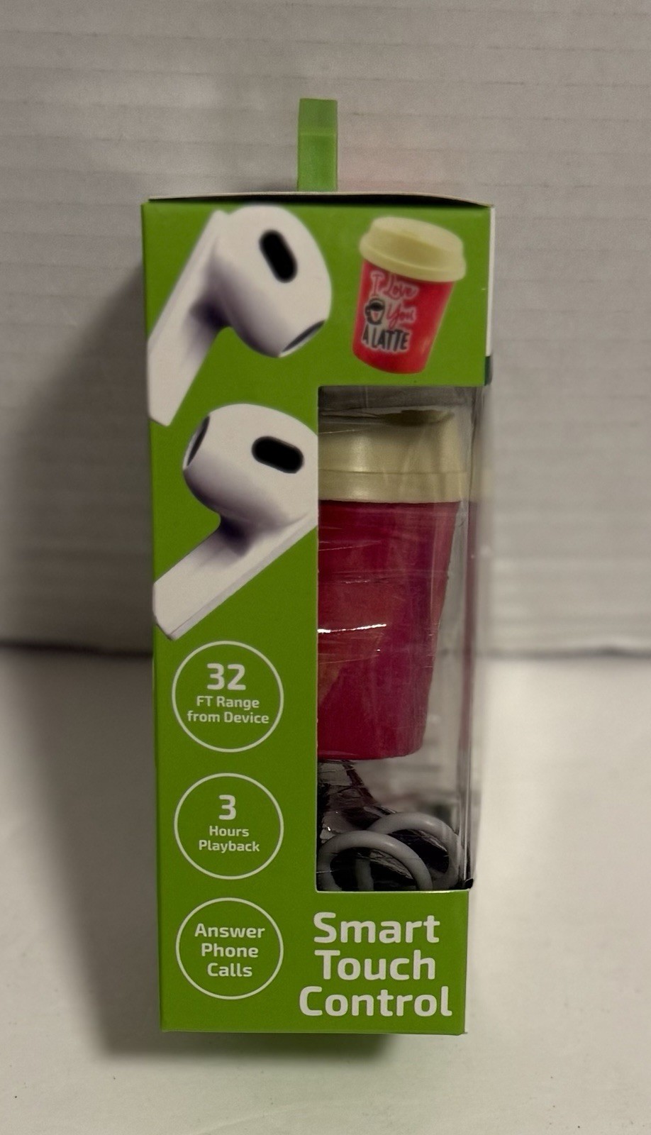 Gadget Gear~Wireless Coffee Cup Earbuds/Charging Case “I Love You A Latte” New