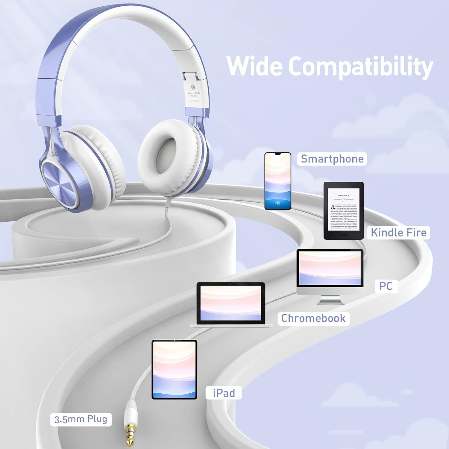 Stylish Violet Kids Headphones with Microphone – Foldable & Lightweight Design