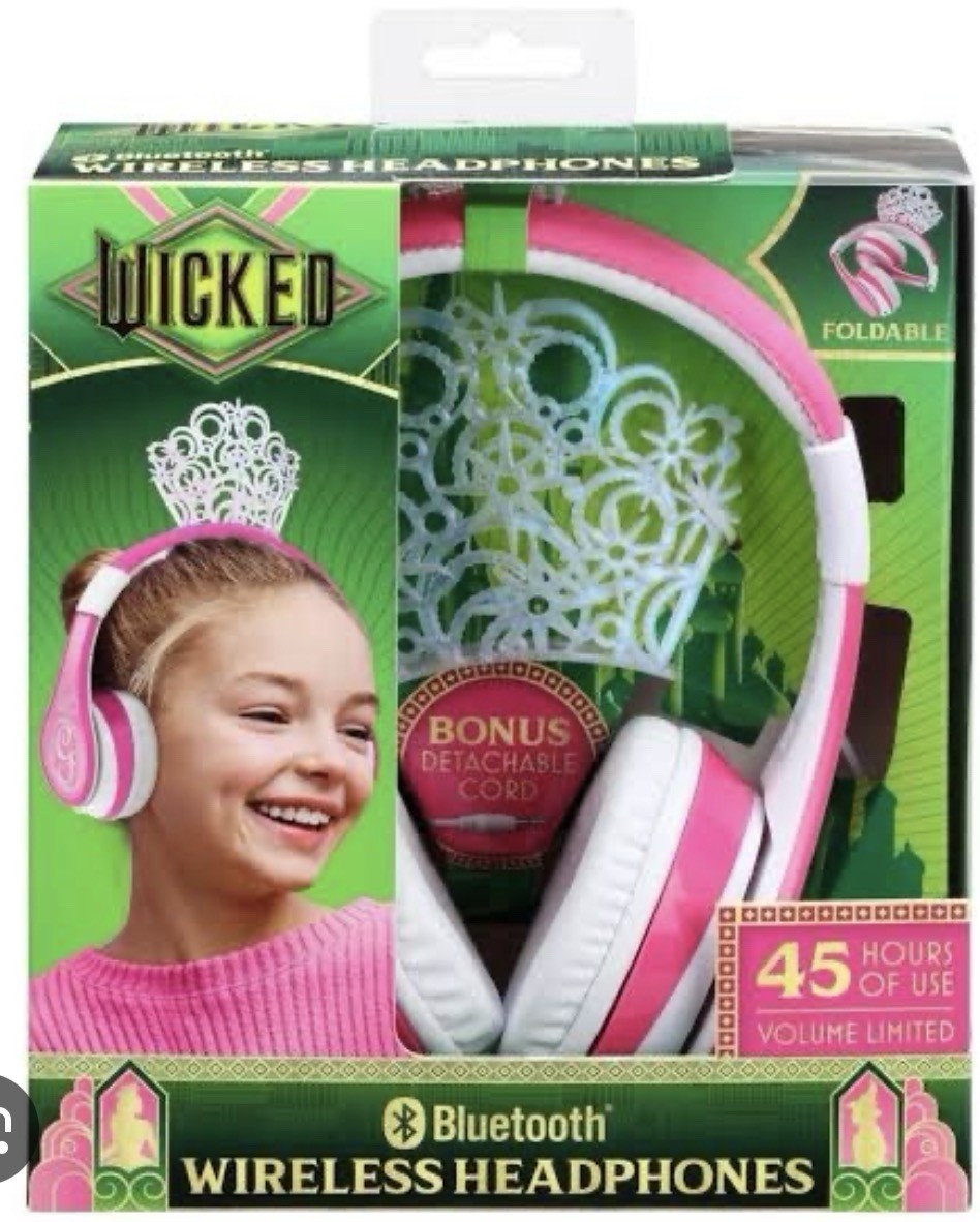 Wicked Bluetooth Wireless Headphones For Kids Pink/White With Crown & Bonus Deta