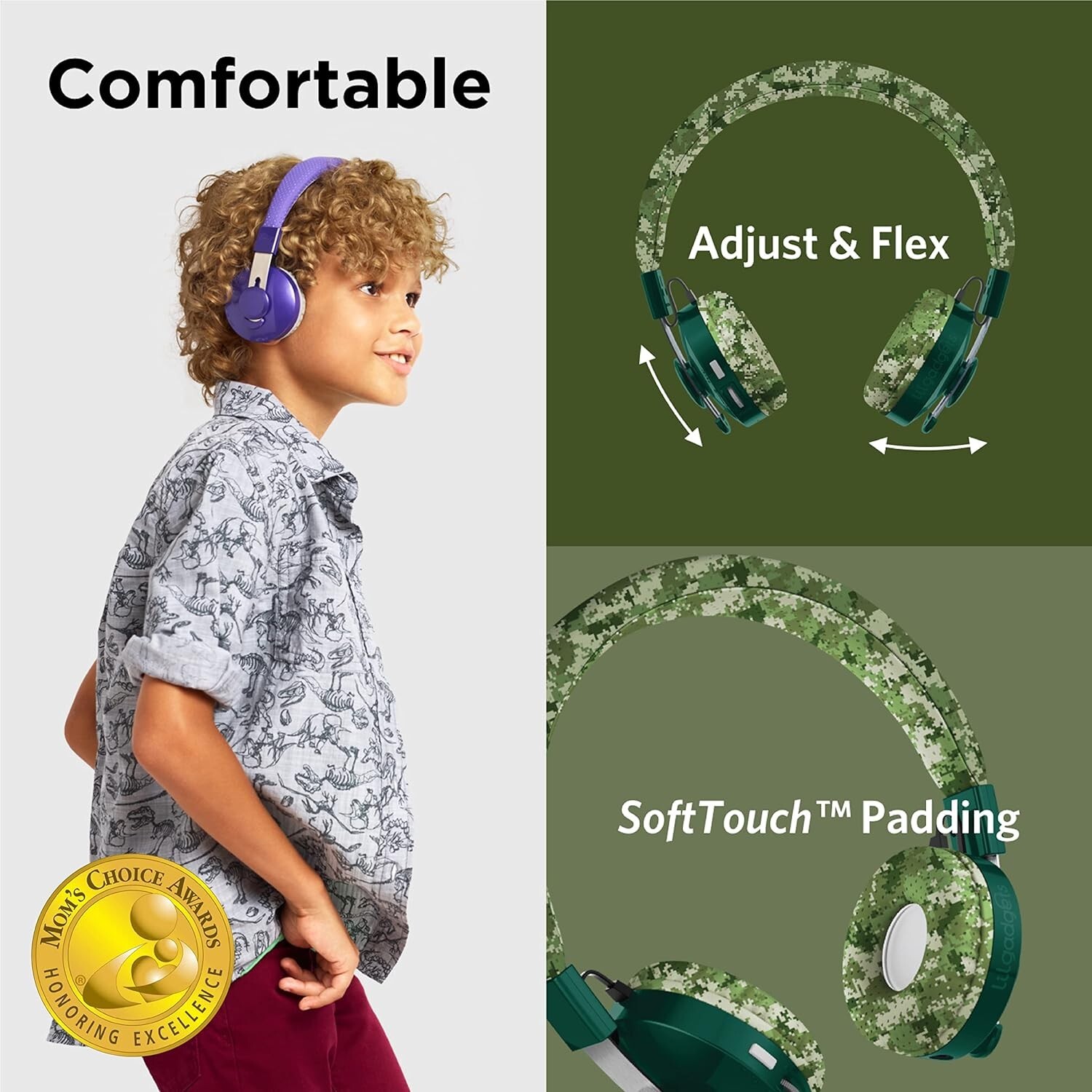 LilGadgets Untangled Pro Wireless Headphones Green Camo Bluetooth for Kids
