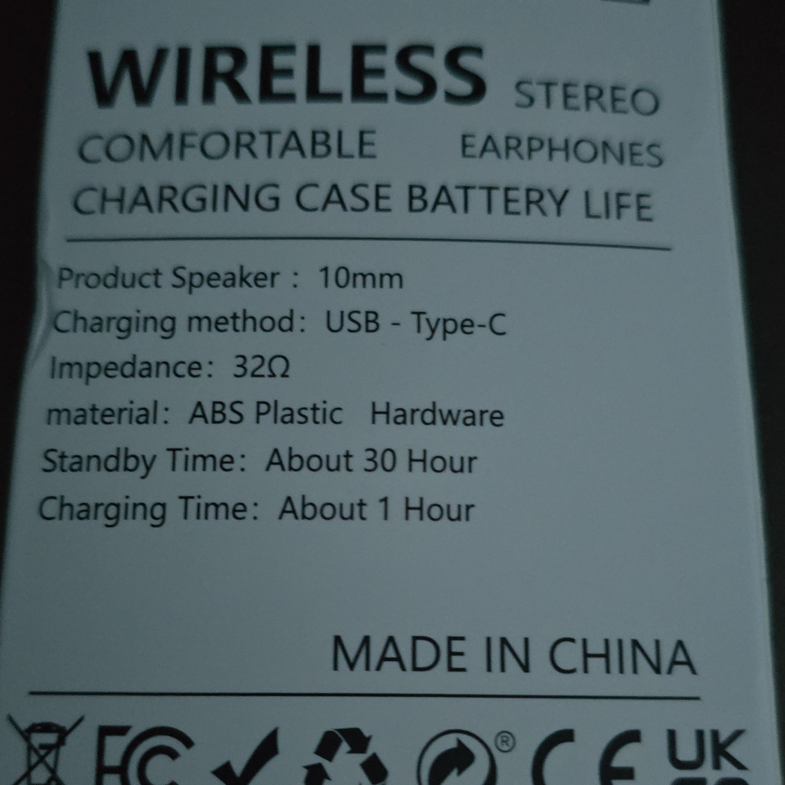 MSHUKCOE Bluetooth Wireless Stereo In-Ear Earbuds w/ USB-C Case Black 10mm