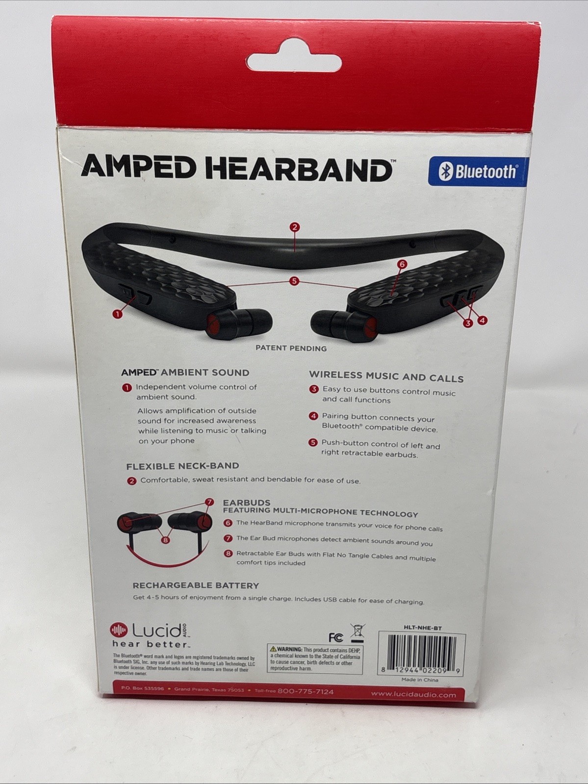 Lucid Hearband Black Bluetooth Earbud Sports Neckband Amplifier Music, Calls