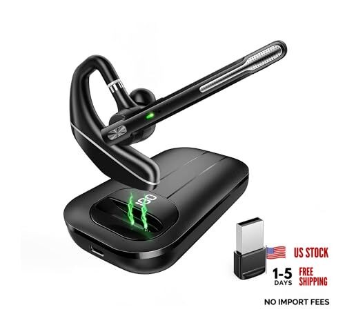 Bluetooth Headset V5.3, Wireless Earpiece with 1000mAh Charging Case, 96H Black