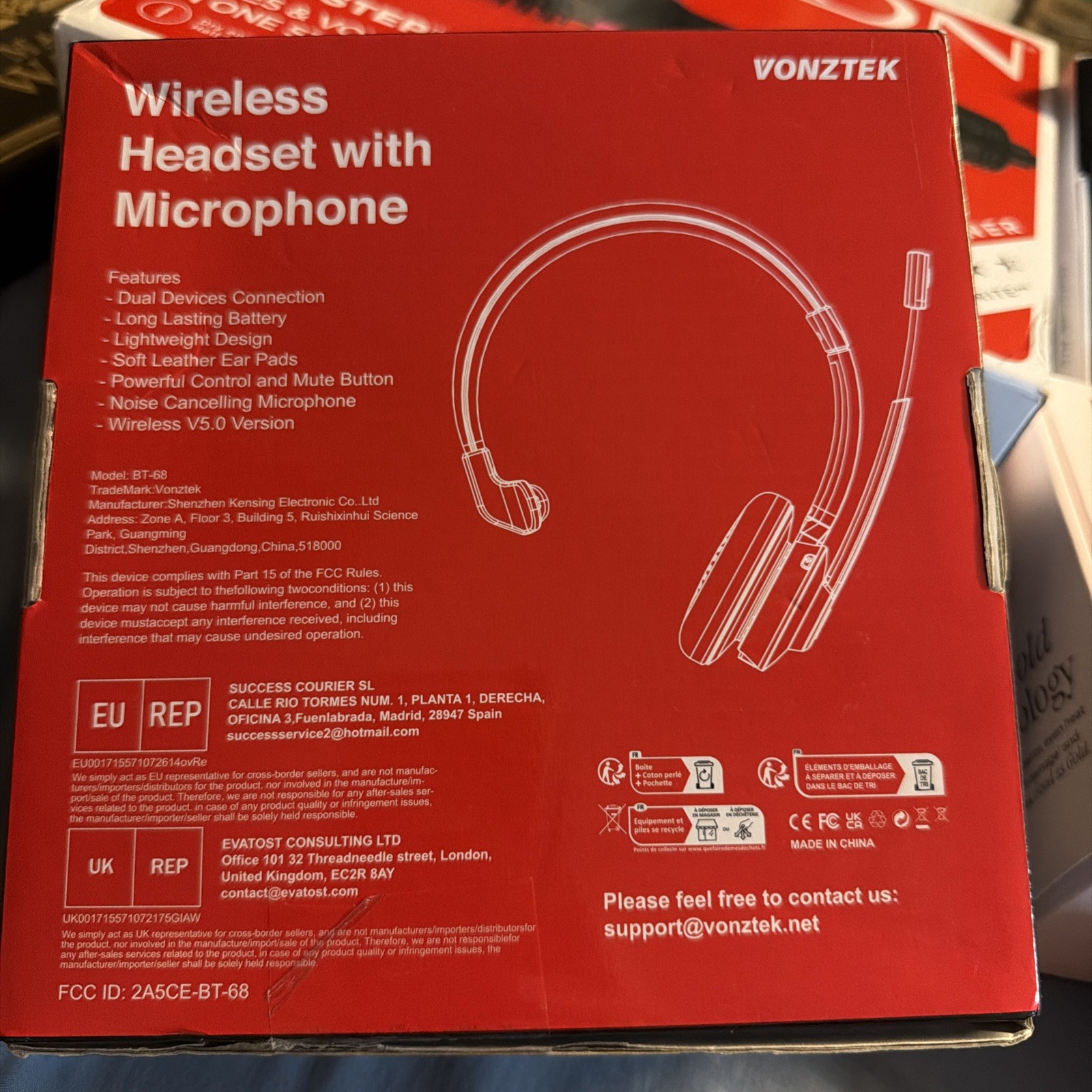 Vonztek Wireless headset,QCC Bluetooth Headphones with Microphone, CVC Mic