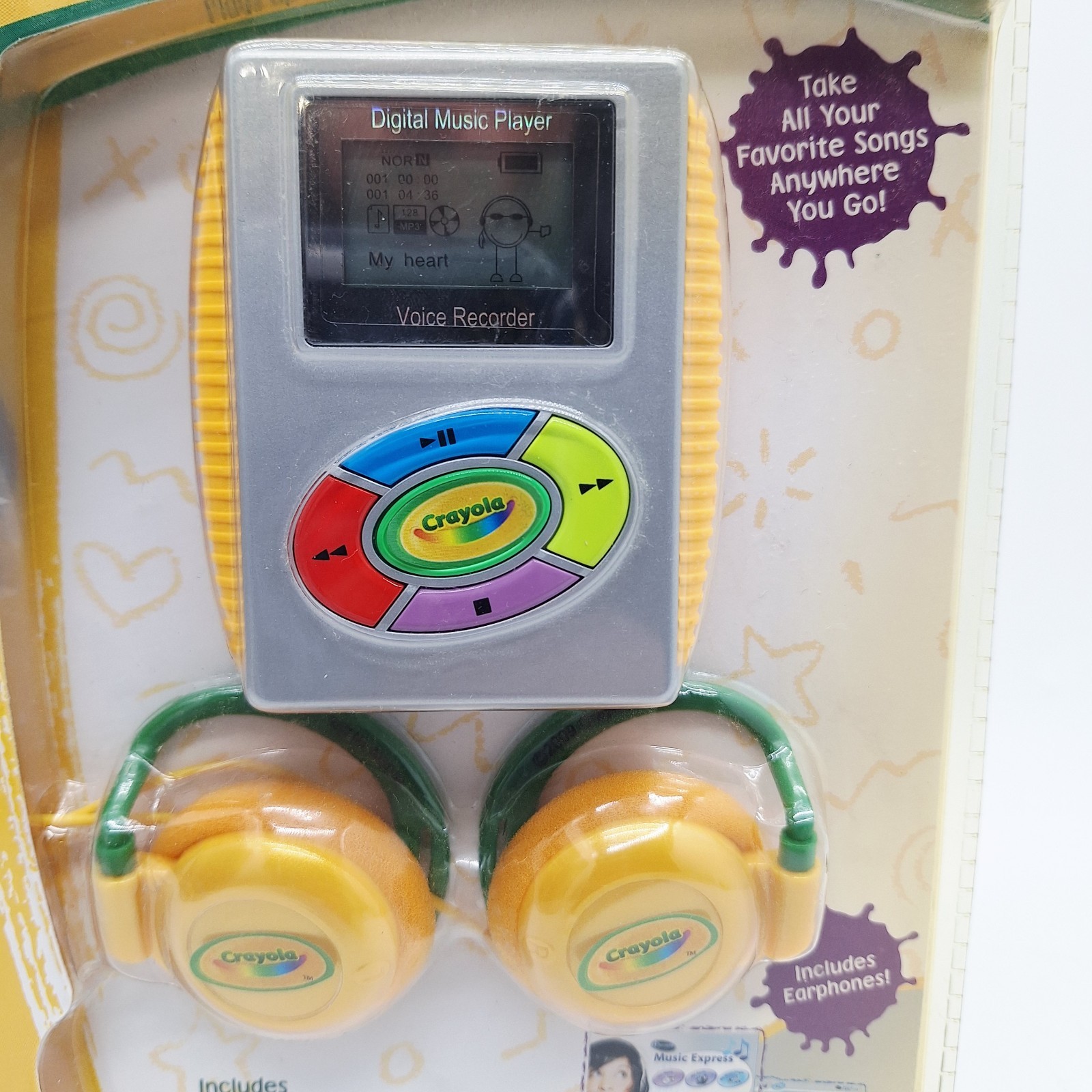 New In Package Crayola 2Gb Mp3 Music Player and Headphones Silver & Yellow
