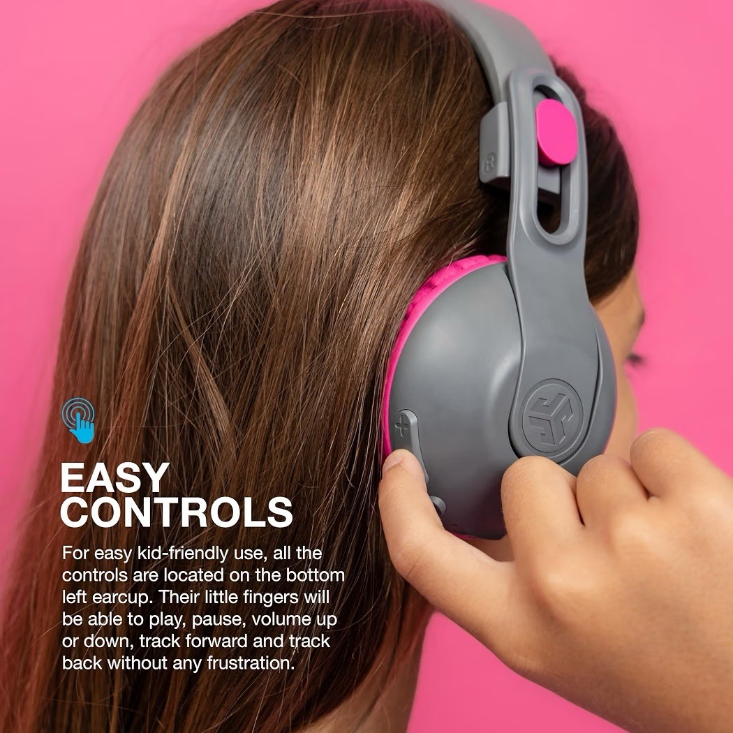 JLAB JBuddies Studio 2in1 Wireless+Wired Kids Headphones Grey&Pink – NEW