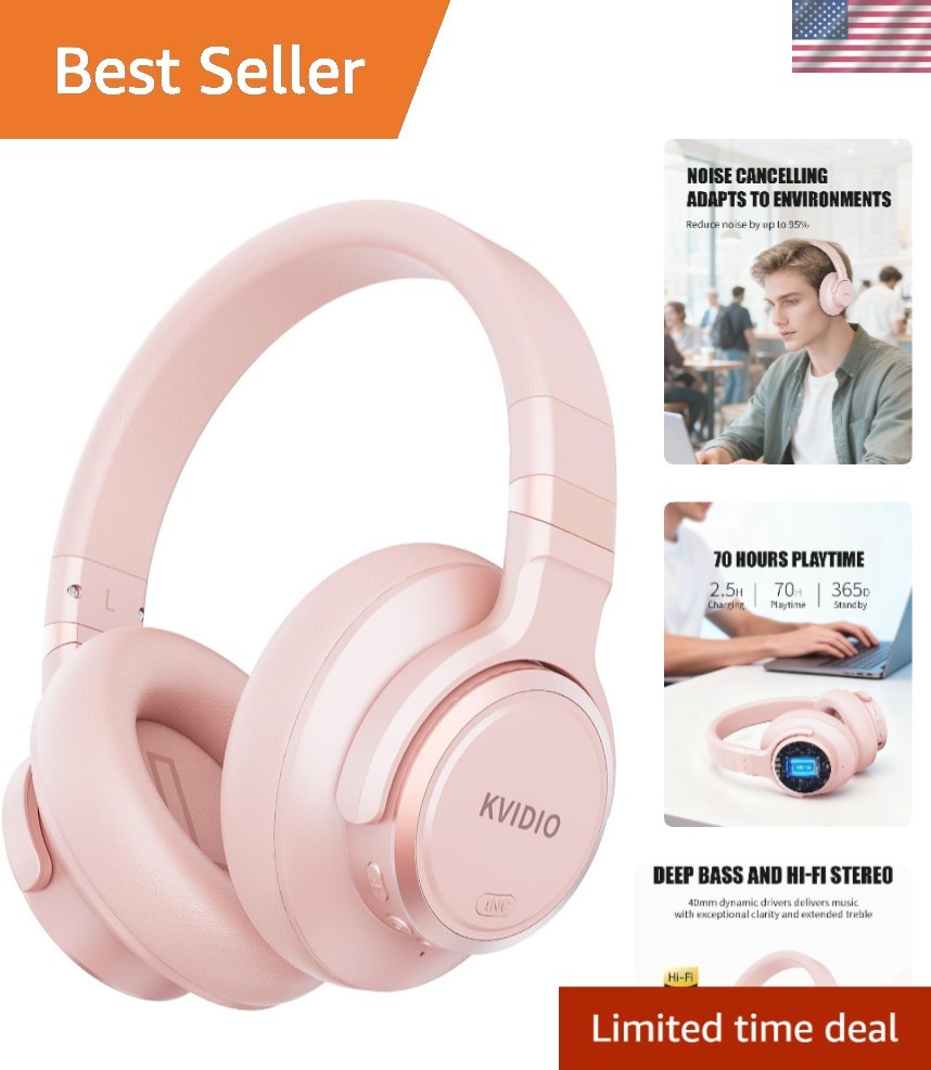 Lightweight Hybrid Noise Cancelling Headphones with Transparency Mode – Pink
