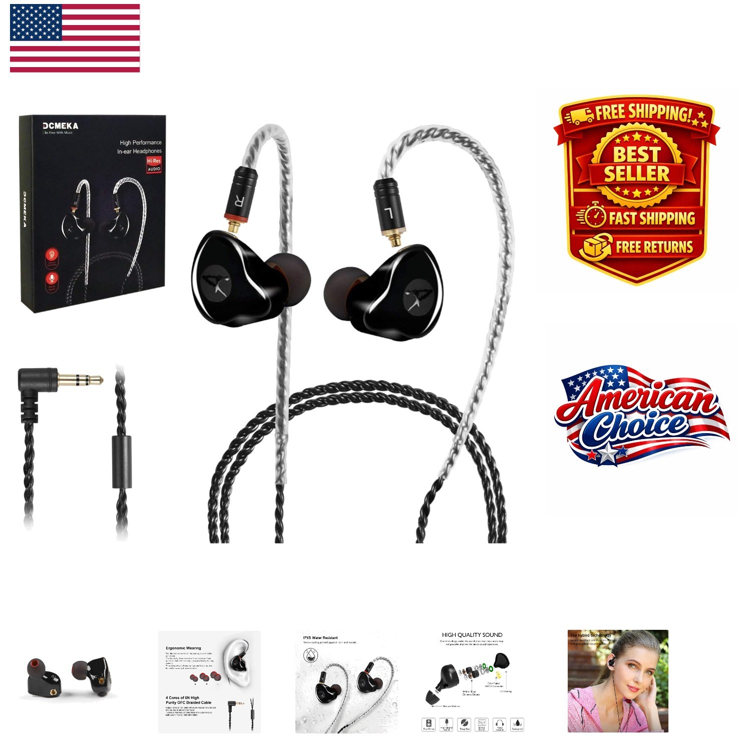 Dynamic Dual Driver Earbuds with Noise Isolation & MMCX Cable for Musicians