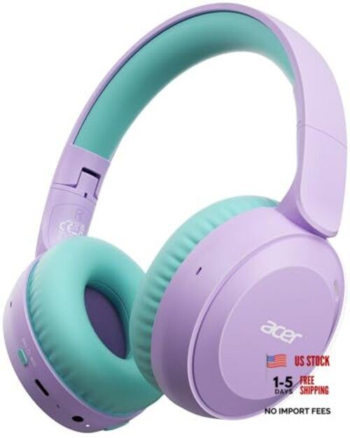 acer Kids Bluetooth Headphones, 85/94dB Volume Limiter, Foldable Purple Green