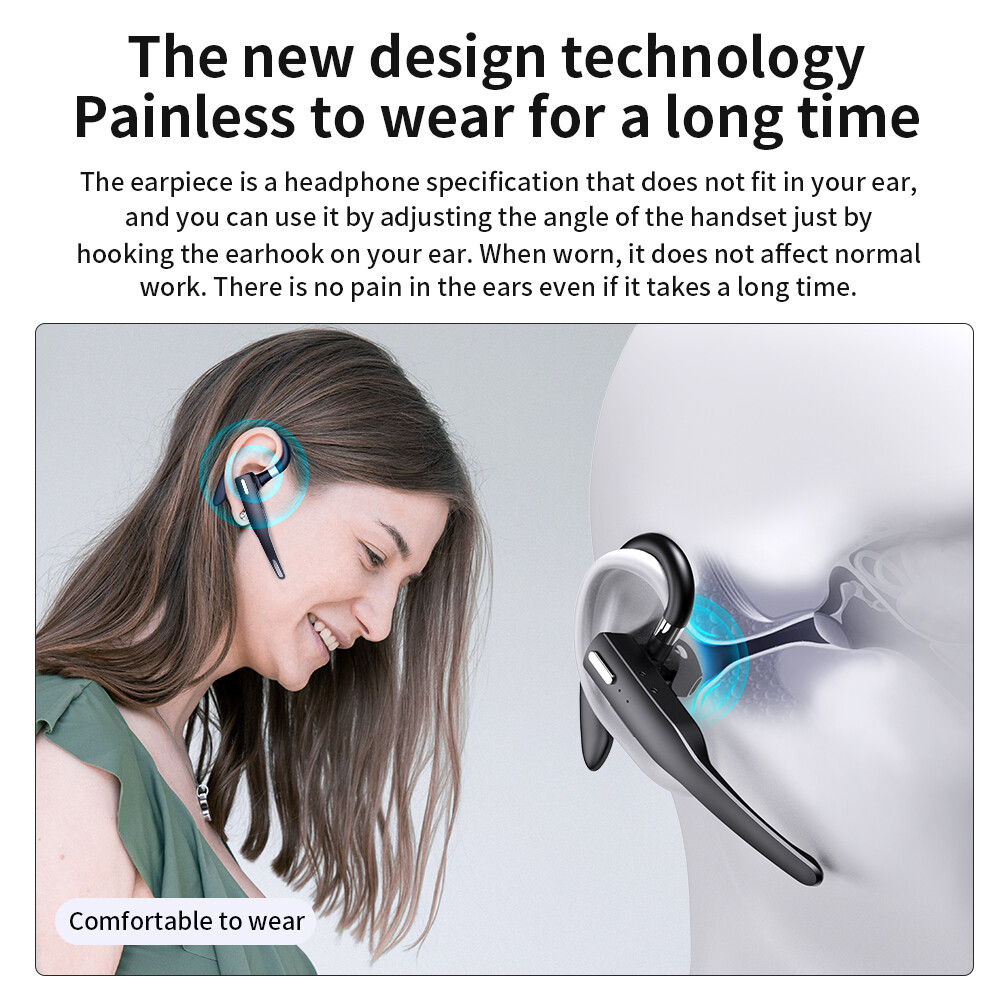 Bluetooth 5.1 Wireless Headset Earpiece Mic Earbud Noise Cancelling Headphone US