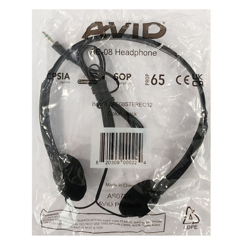 *100-Sets* Avid Products AE-08 Stereo Headphone 3.5mm Plug Black 2AE08STEREO32