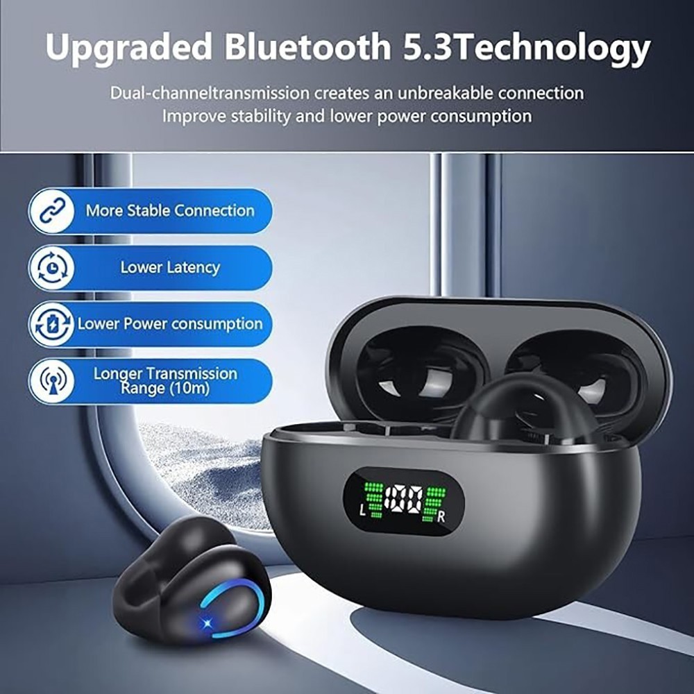 Secure Ear Hook Sports Earbuds Bluetooth 5.3 – IPX5 Waterproof, LED Display Case