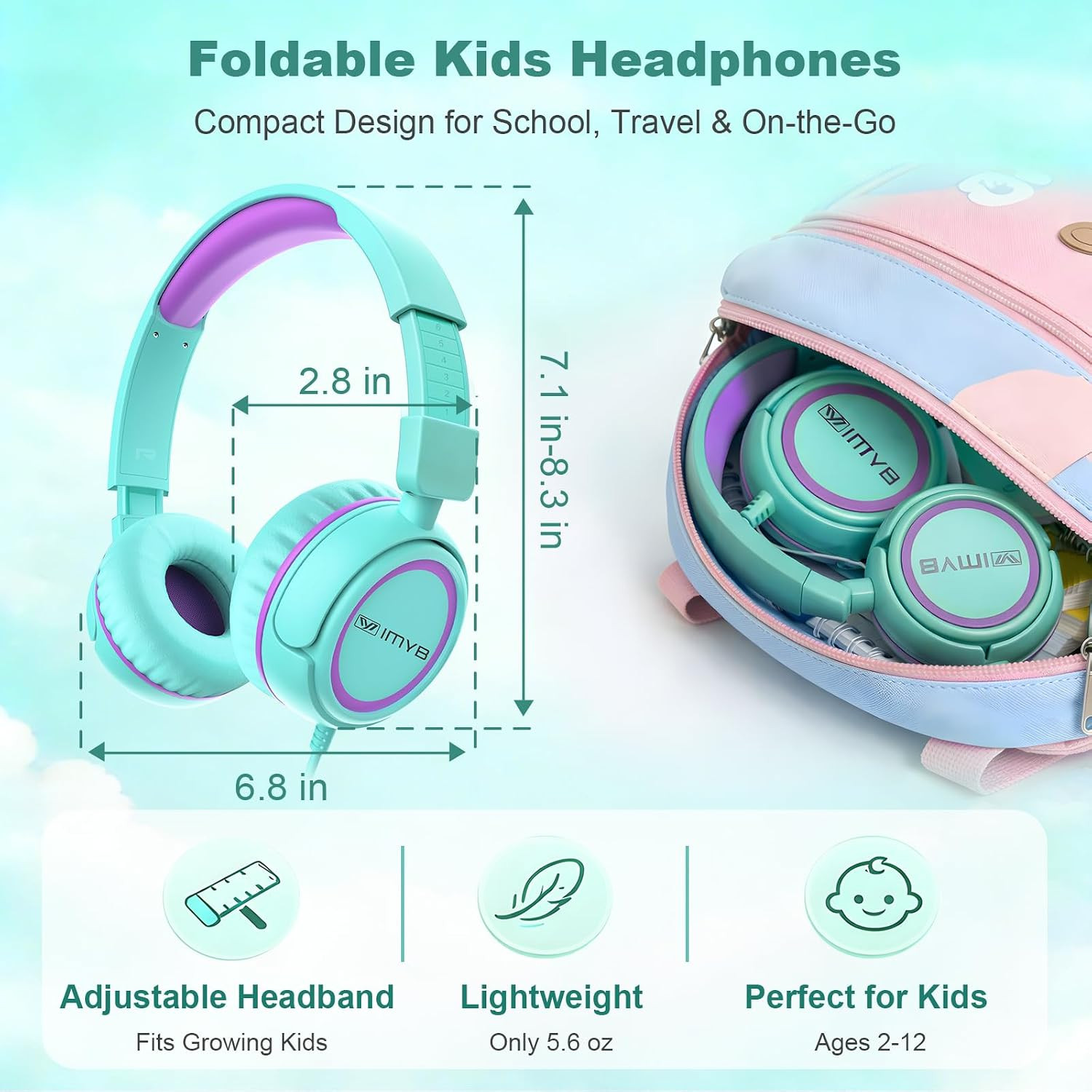 V1 Kids Headphones, 85Db Wired for School, Toddler 2-12 Boys Girls |