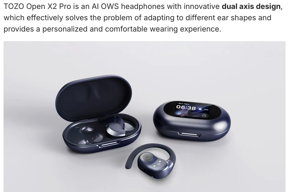 TOZO X2 Pro AI Smart Health Open Ear Headphones