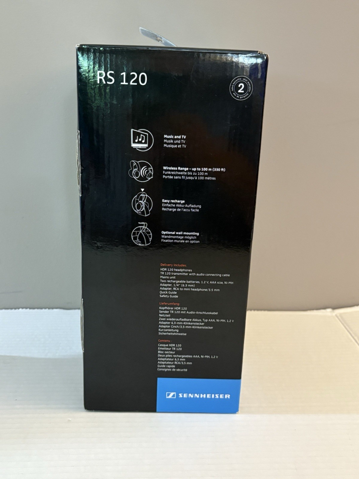 Sennheiser RS 120 Wireless RF Headphone System W/ Charging Base NEW Open BOX