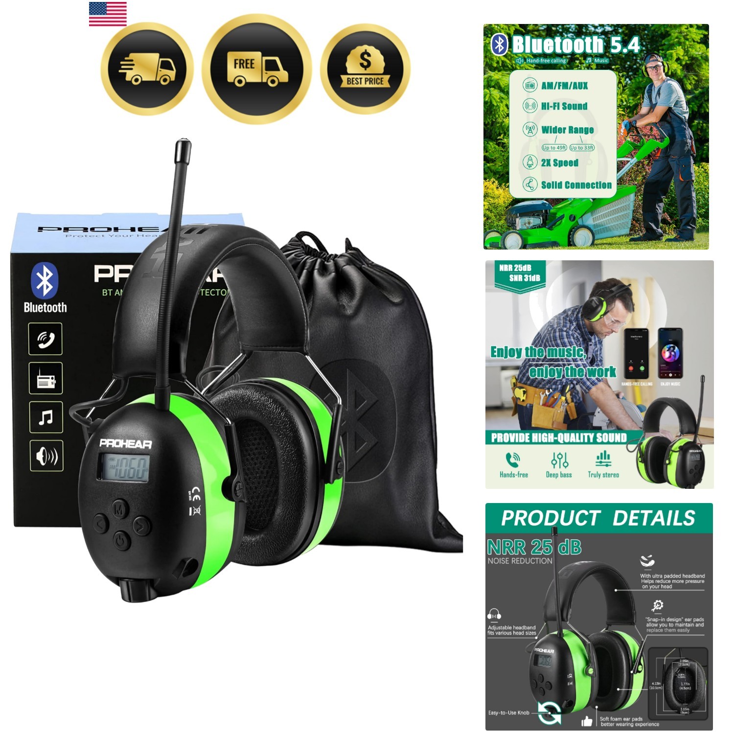 033 Upgraded 5.4 Bluetooth Hearing Protection AM FM Radio Headphones, Noise R…