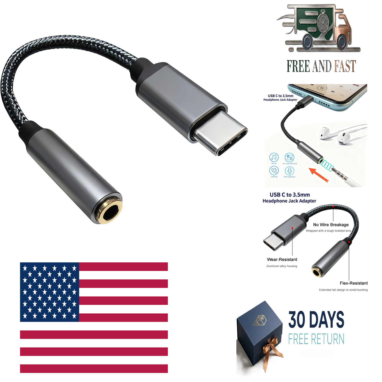 USB-C to 3.5mm Headphone Jack Adapter,Type-C to Aux Audio Female Adapter